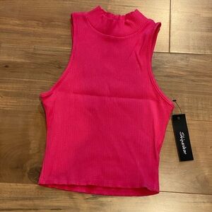 Stylestalker Pink Crop Tank Top with Mandarin Collar